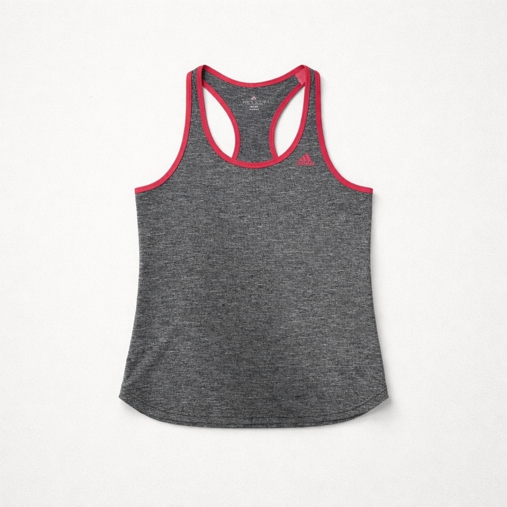adidas Dark Gray Heather Racerback Tank with Pink Trim